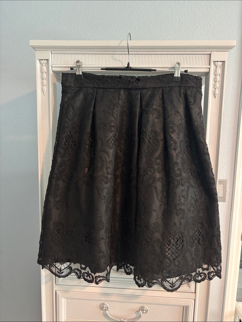 Leslie Fay Black Lace A-Line Skirt with Scalloped Hem